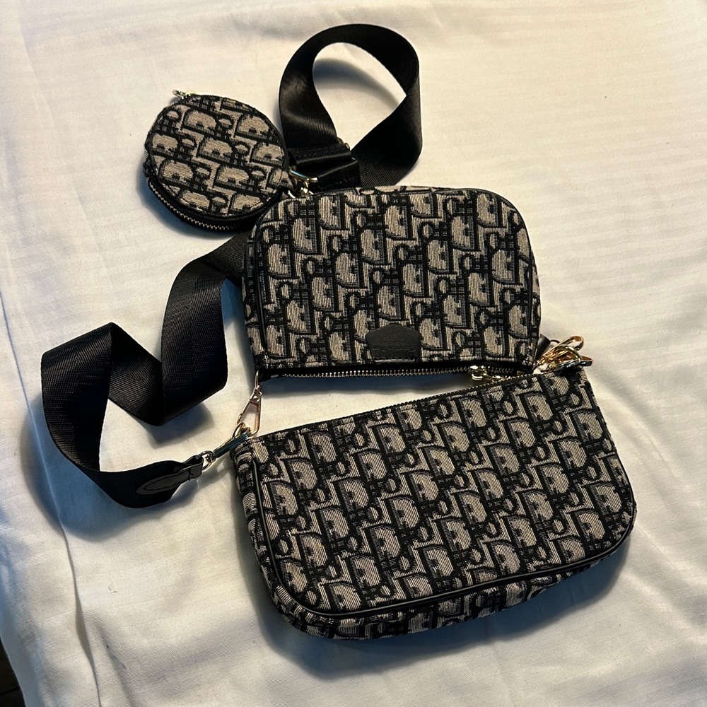 Monogram Jacquard Triple Pouch Crossbody - Black & Gray